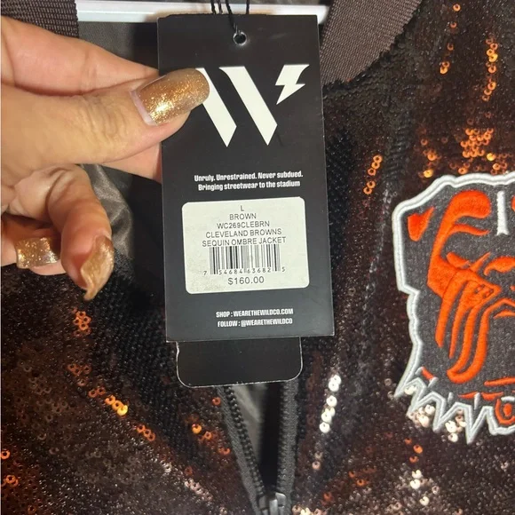 NWT Women's The Wild Collective Cleveland Browns Sequin Ombre Jacket - Large - Picture 5 of 11